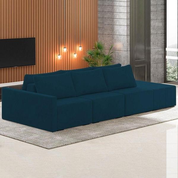 Imagem de Sofá Ilha Modular Com Puff Para Sala Living 342cm Georgia K04 Veludo Azul - Mpozenato