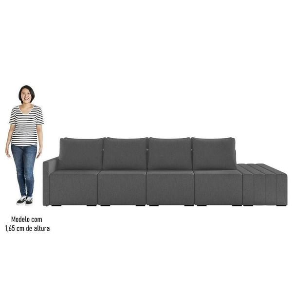 Imagem de Sofá Ilha Modular Com Puff Para Sala Living 432cm Georgia K04 Linho Cinza Escuro - Mpozenato