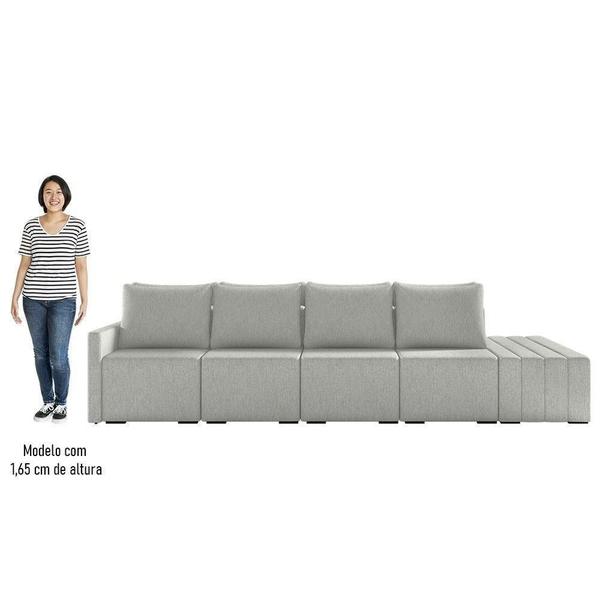 Imagem de Sofá Ilha Modular Com Puff Para Sala Living 432cm Georgia K04 Linho Cinza - Mpozenato