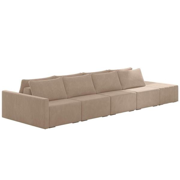 Imagem de Sofá Ilha Modular Com Puff Para Sala Living 432cm Georgia K04 Veludo Bege - Mpozenato