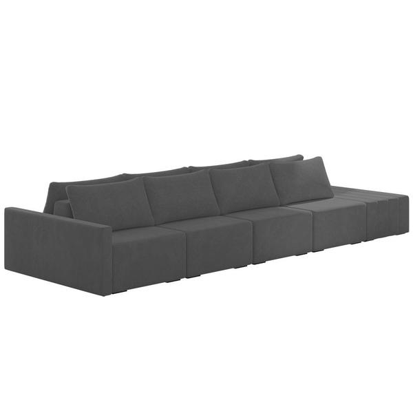 Imagem de Sofá Ilha Modular com Puff para Sala Living 432cm Georgia K04 Veludo Cinza Escuro - Mpozenato