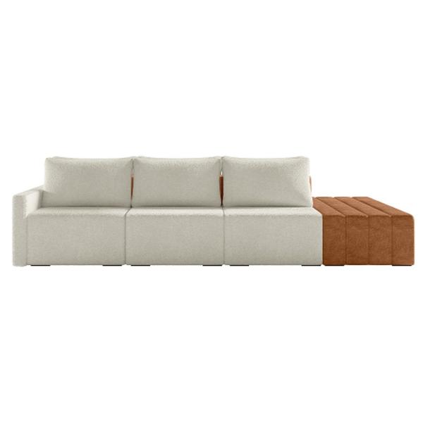 Imagem de Sofá Ilha Modular Living com Puff 312cm Georgia K04 Bouclê Bege/Caramelo - Mpozenato