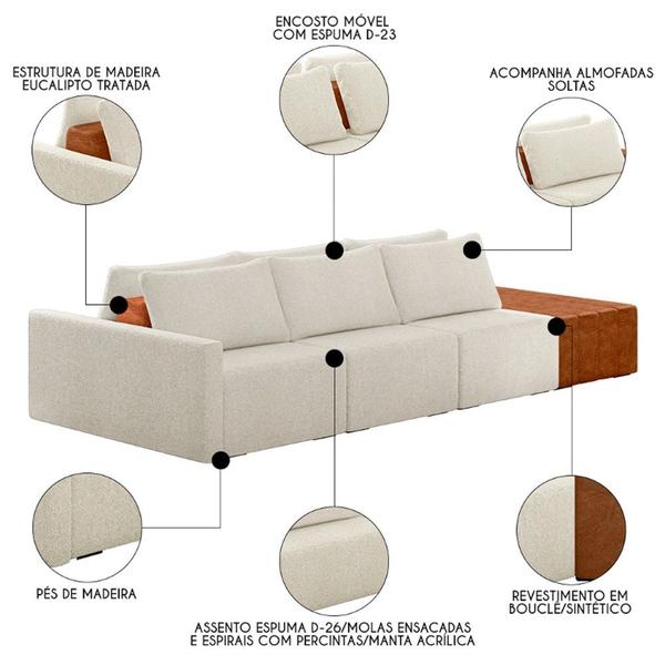 Imagem de Sofá Ilha Modular Living com Puff 342cm Georgia K04 Bouclê Bege/Caramelo - Mpozenato