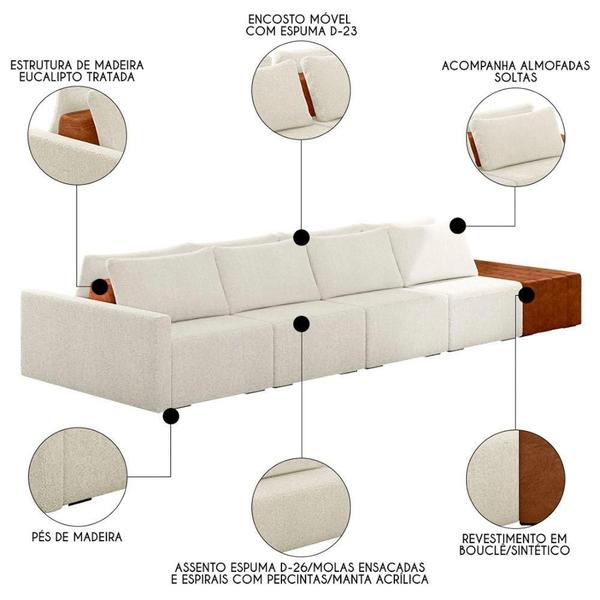 Imagem de Sofá Ilha Modular Living Com Puff 432cm Georgia K04 Bouclê Bege/caramelo - Mpozenato