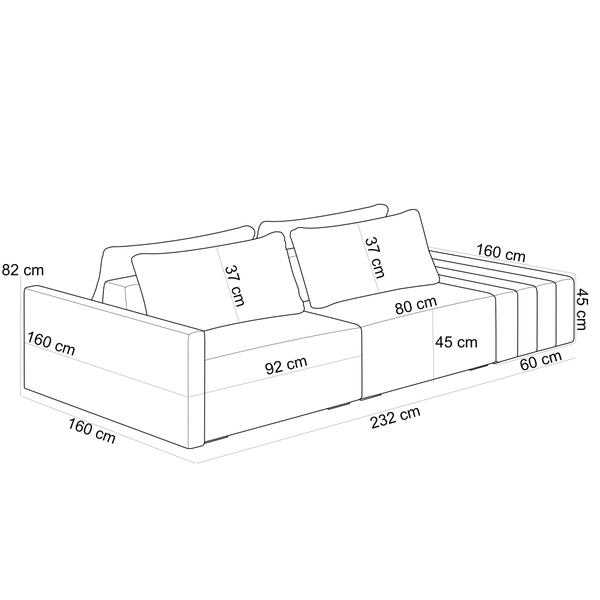 Imagem de Sofá Ilha Modular Para Sala 232cm com Puff Dublin K01 Veludo Bege e Sintético Preto - Lyam Decor