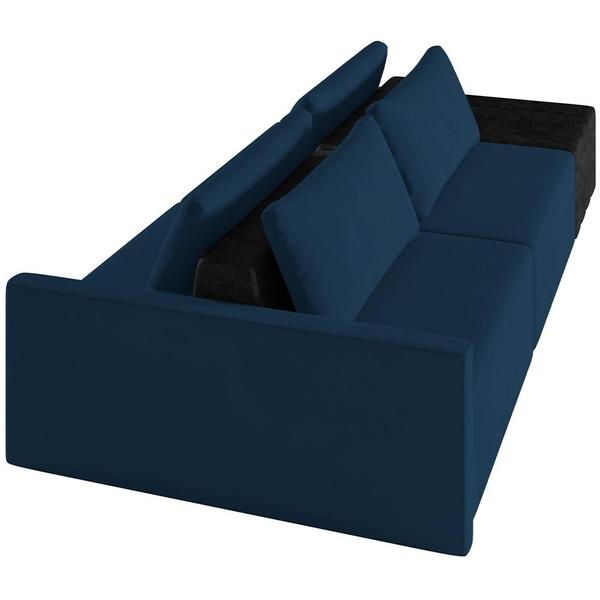 Imagem de Sofá Ilha Modular Para Sala 252cm com Puff Dublin K01 Veludo Azul Marinho e Sintético Preto - Lyam Decor