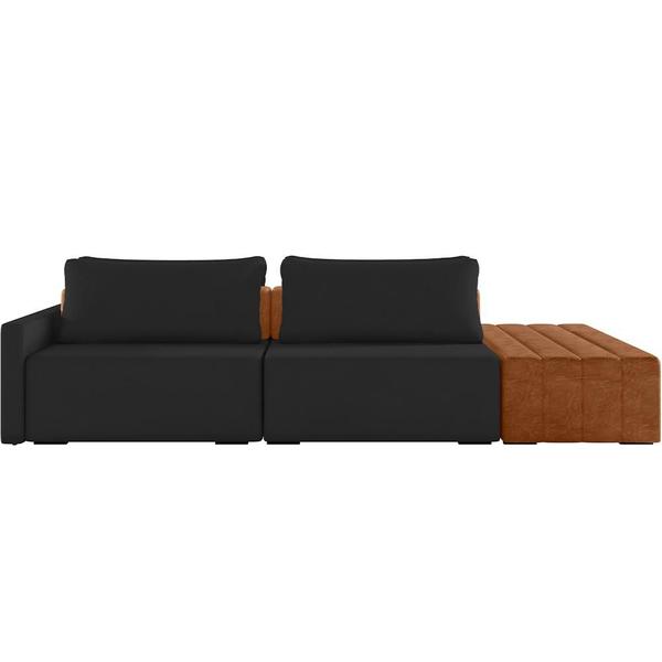 Imagem de Sofá Ilha Modular Para Sala 252cm com Puff Dublin K01 Veludo Preto Sintético Caramelo - Lyam Decor