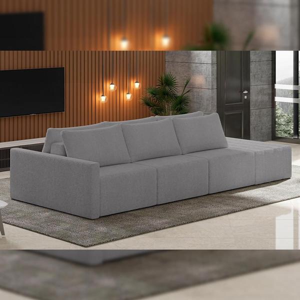 Imagem de Sofá Ilha Modular Para Sala 312cm com Puff Dublin K01 Bouclê Cinza - Lyam Decor