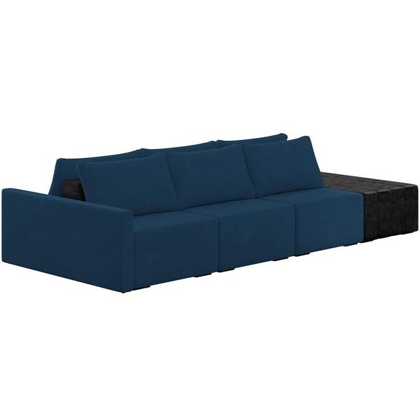 Imagem de Sofá Ilha Modular Para Sala 312cm com Puff Dublin K01 Veludo Azul Marinho e Sintético Preto - Lyam Decor