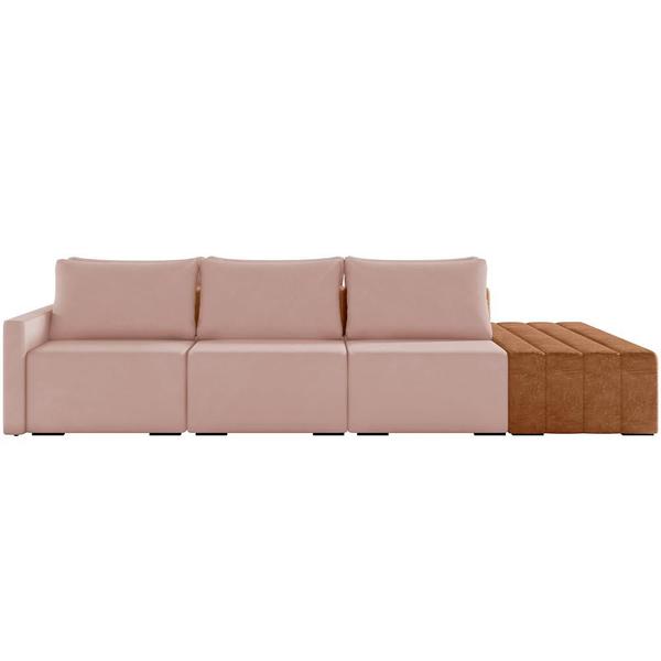 Imagem de Sofá Ilha Modular Para Sala 312cm com Puff Dublin K01 Veludo Rosê Sintético Caramelo - Lyam Decor