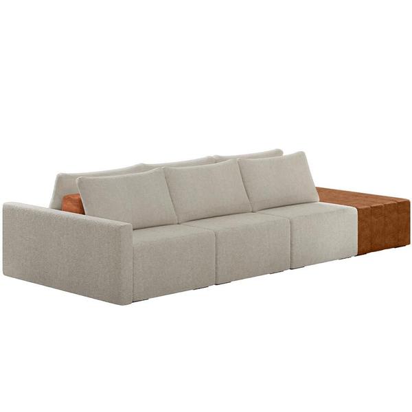 Imagem de Sofá Ilha Modular Para Sala 342cm com Puff Dublin K01 Bouclê Creme Sintético Caramelo - Lyam Decor