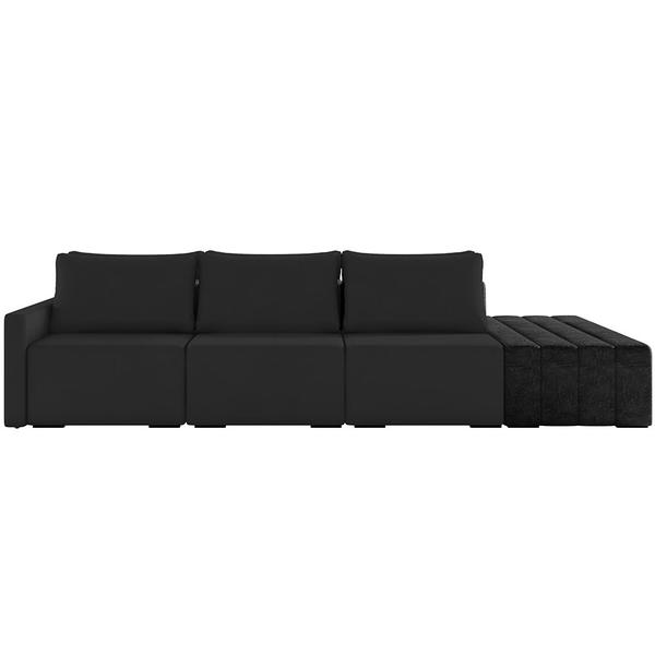 Imagem de Sofá Ilha Modular Para Sala 342cm com Puff Dublin K01 Veludo Bege e Sintético Preto - Lyam Decor