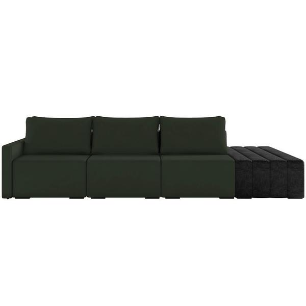 Imagem de Sofá Ilha Modular Para Sala 342cm com Puff Dublin K01 Veludo Verde e Sintético Preto - Lyam Decor