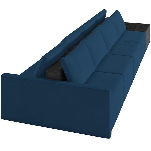 Imagem de Sofá Ilha Modular Para Sala 392cm com Puff Dublin K01 Veludo Azul Marinho e Sintético Preto - Lyam Decor