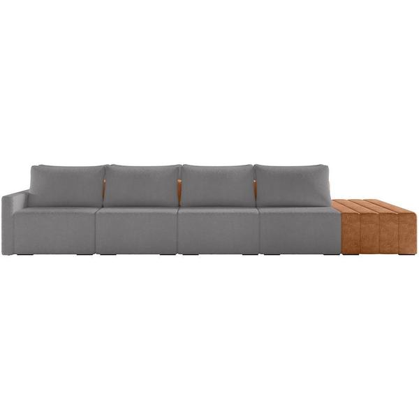 Imagem de Sofá Ilha Modular Para Sala 432cm com Puff Dublin K01 Bouclê Cinza Sintético Caramelo - Lyam Decor