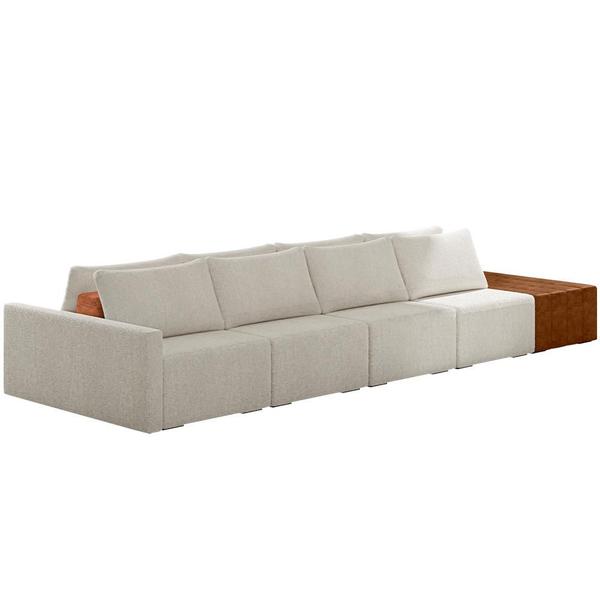 Imagem de Sofá Ilha Modular Para Sala 432cm com Puff Dublin K01 Bouclê Creme Sintético Caramelo - Lyam Decor