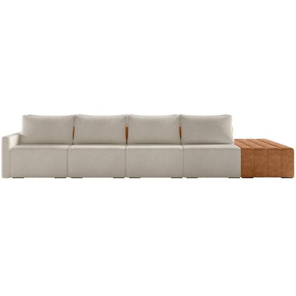 Imagem de Sofá Ilha Modular Para Sala 432cm com Puff Dublin K01 Bouclê Creme Sintético Caramelo - Lyam Decor