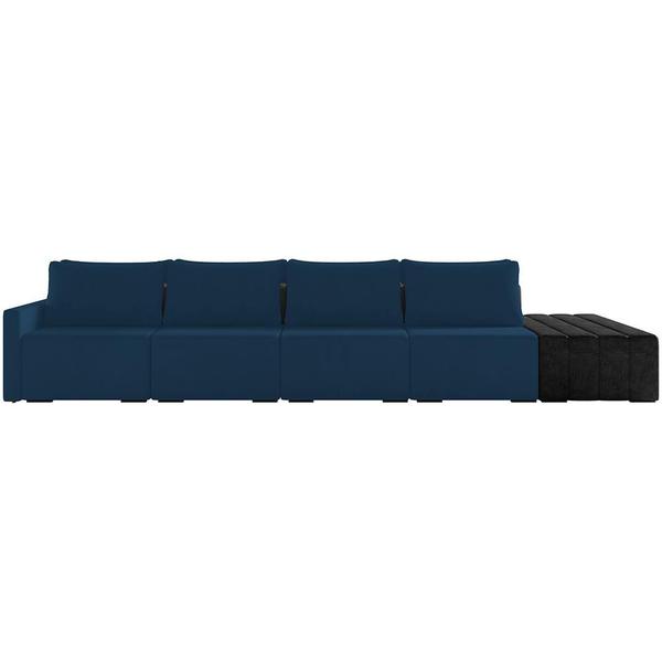 Imagem de Sofá Ilha Modular Para Sala 432cm com Puff Dublin K01 Veludo Azul Marinho e Sintético Preto - Lyam Decor