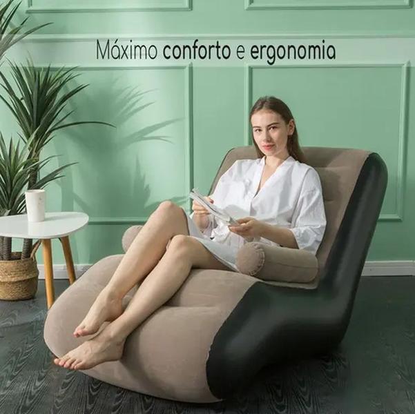 Imagem de Sofá Inflável Portátil Com Braços Apoio Cama Espaçoso Movel Sala Conforto Descanso