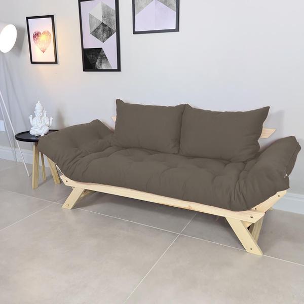 Imagem de Sofá Japão Futon Cinza Em Madeira Maciça