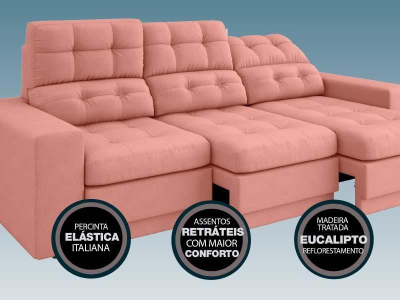 Imagem de Sofá Jobim 2,05m Assento Retrátil e Reclinável Velosuede Rose - NETSOFAS