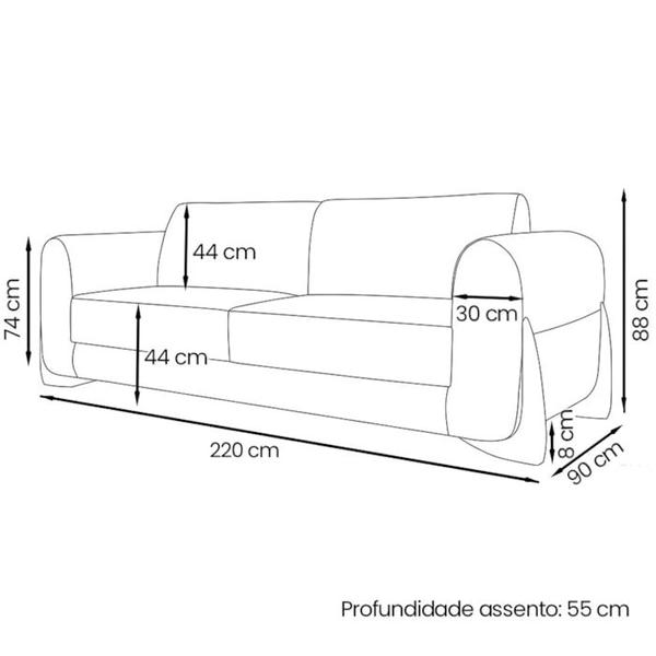 Imagem de Sofa Jolie 3 Lugares 220cm Pes Boomerang Linho 214 Areia Ezz