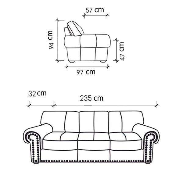 Imagem de Sofá Landon 3 Lugares Couro Café 235cm - 70001