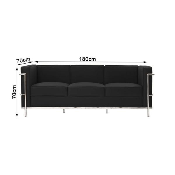 Imagem de Sofa Le Corbusier 3 Lugares Cromado em Couro Natural Preto