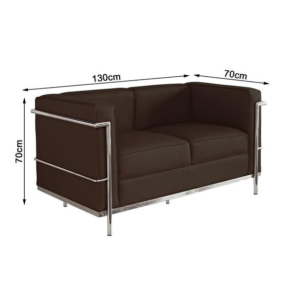 Imagem de Sofa Le Corbusier de 2 Lugares Inox e Couro Natural Marrom