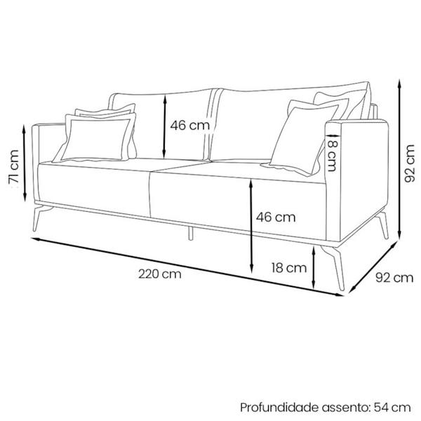 Imagem de Sofa Liv 3 Lugares 220cm Pes Aço Linho 234 Grigio Ezz