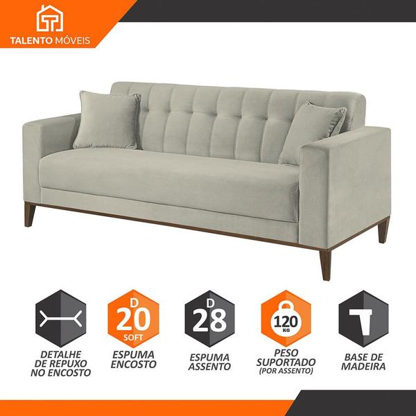 Imagem de Sofa Liverpool 3 Lugares 195 cm Base Madeira Talento Móveis