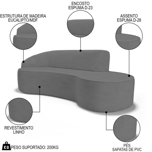 Imagem de Sofá Living  2 Lugares 180cm Braço Esquerdo Mozart D06 Linho Cinza Escuro - Mpozenato