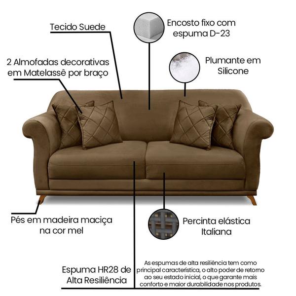 Imagem de Sofá Living 2 Lugares 1,80m Vênus Suede Caramelo Pés Castanho - Pallazio