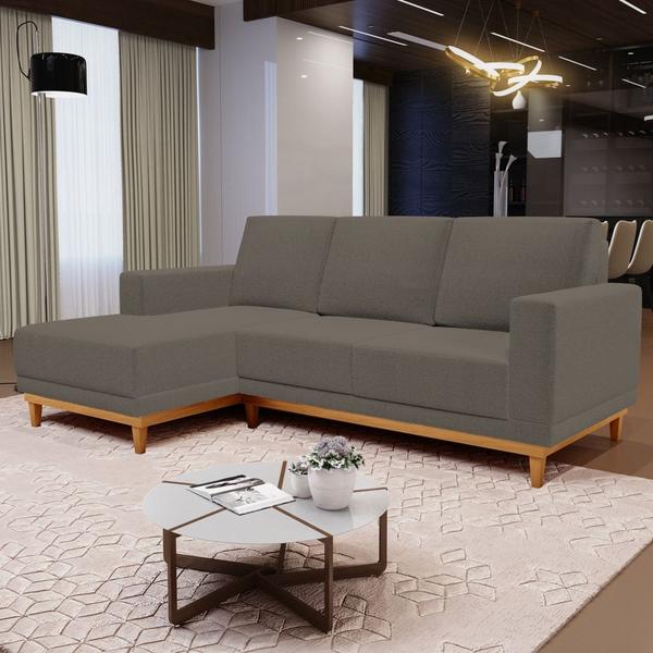 Imagem de Sofá Living 200cm 3 Lugares Com Chaise Direito Kayrós D05 Bouclê Cappucino - Mpozenato