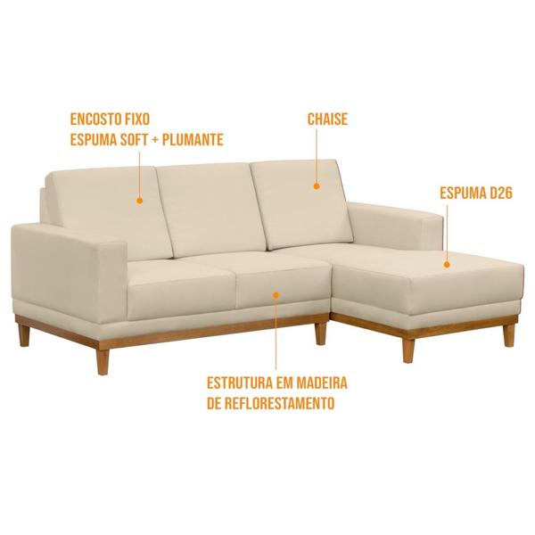 Imagem de Sofá Living 200cm 3 Lugares Com Chaise Direito Kayrós D05 Suede Bege  Mpozenato