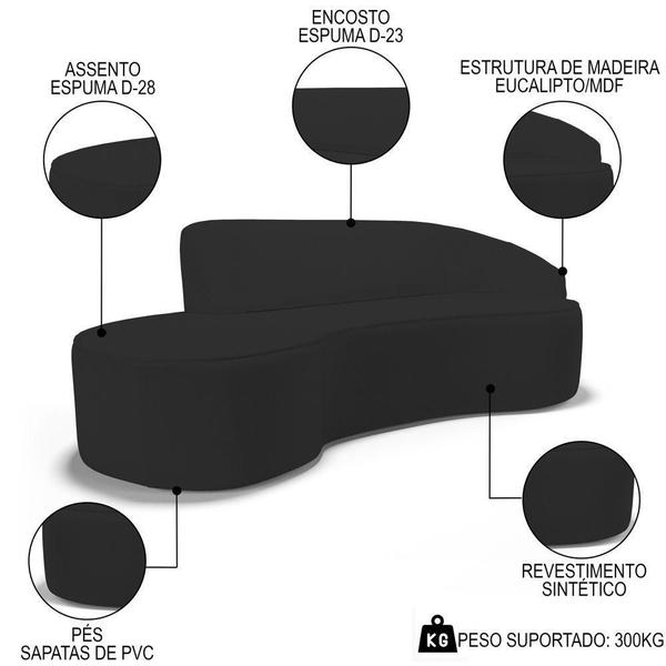 Imagem de Sofá Living 3 Lugares 210cm Braço Direito Mozart D06 Sintético Preto - Mpozenato