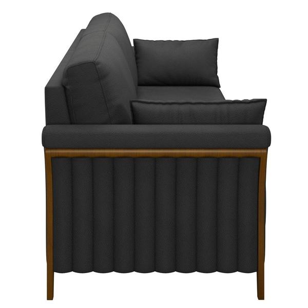 Imagem de Sofá Living 3 Lugares 222cm Pés Madeira Roya M22 PU Preto - Mpozenato