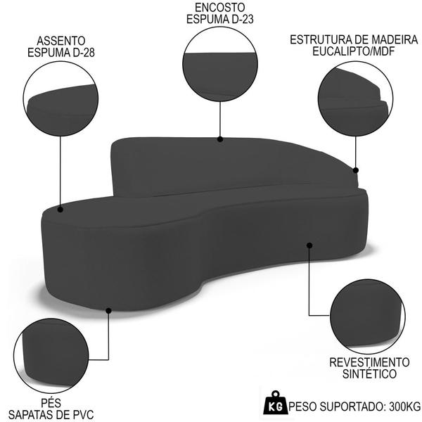 Imagem de Sofá Living  3 Lugares 230cm Braço Direito Mozart D06 Sintético Cinza - Mpozenato