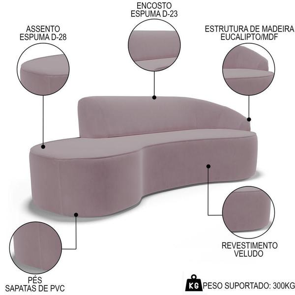 Imagem de Sofá Living 3 Lugares 230cm Braço Direito Mozart D06 Veludo Rosê - Mpozenato