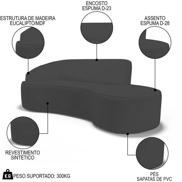 Imagem de Sofá Living  3 Lugares 230cm Braço Esquerdo Mozart D06 Sintético Cinza - Mpozenato