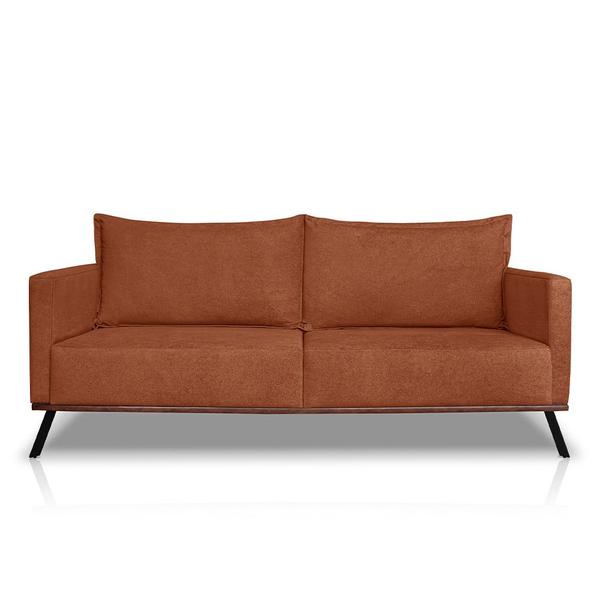 Imagem de Sofá Living 3 Lugares com Pés de Ferro Almofadas Soltas 220cm Saiph Bouclê Terracota G63 - Gran belo