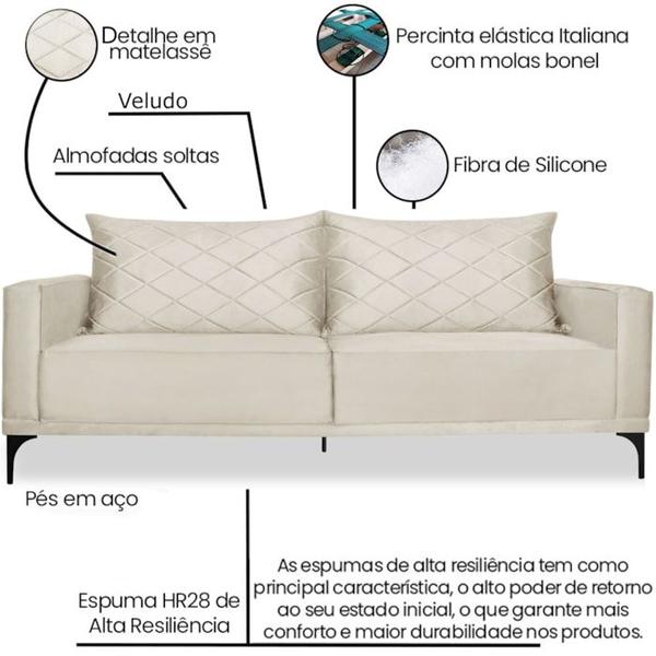 Imagem de Sofa Living 3 Lugares Nori 220cm Veludo Deluxe 2221 Ezz