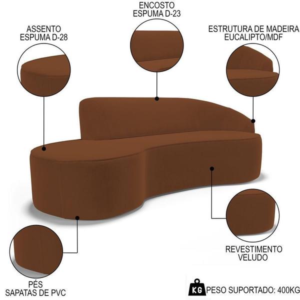 Imagem de Sofá Living 4 Lugares 300cm Braço Direito Mozart D06 Veludo Telha - Mpozenato