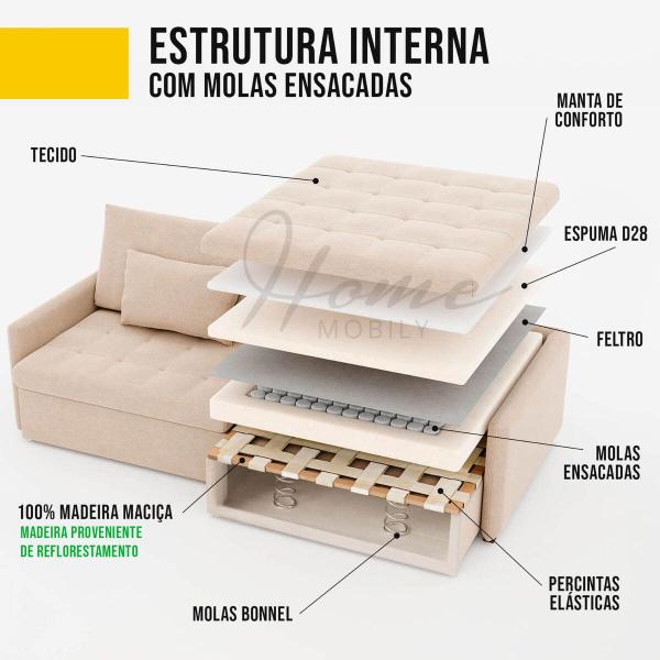 Imagem de Sofá Living Barcelona 1,80m em Boucle Sheep Gold Branco Cru - Home Mobily