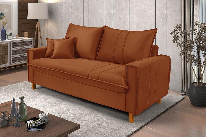 Imagem de Sofa Living com Bau Multiuso 3 Lugares Suede Pes em Madeira