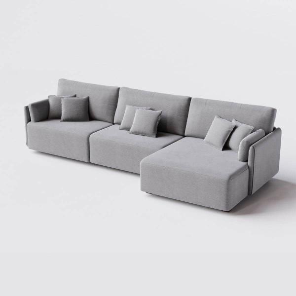 Imagem de Sofá Living com Chaise Barcelona 3,25m em Linho Brooks Cinza Médio - Home Mobily