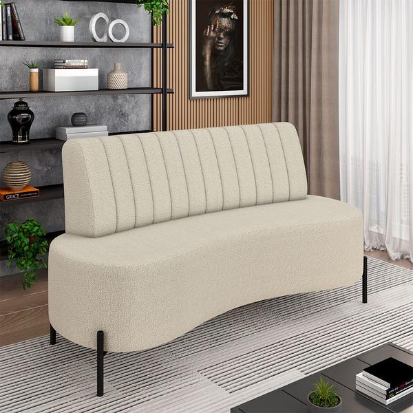 Imagem de Sofá Living Decorativo 2 Lugares 1,60M Katara Pés de Ferro Bouclê Off White G33 - Gran Belo