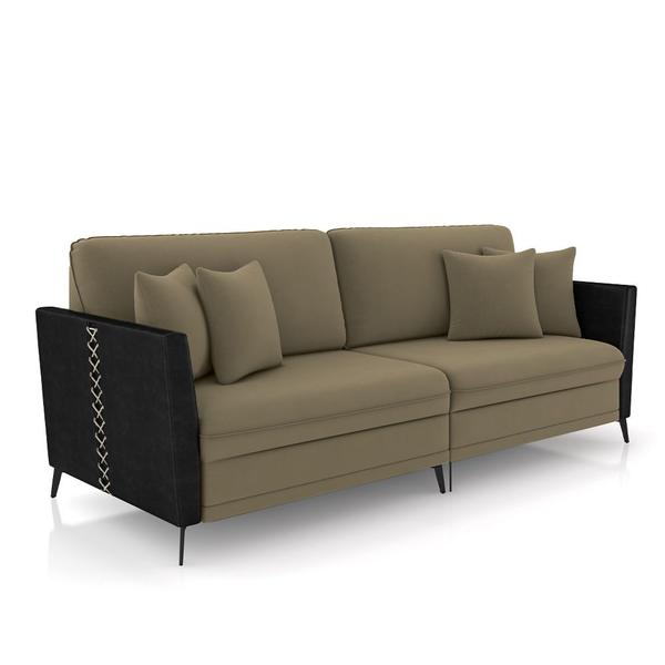 Imagem de Sofá Living Decorativo Zagreb 2 Lugares 182cm com Almofadas Pés de Ferro Veludo/PU Castor/Preto G33 - Gran Belo