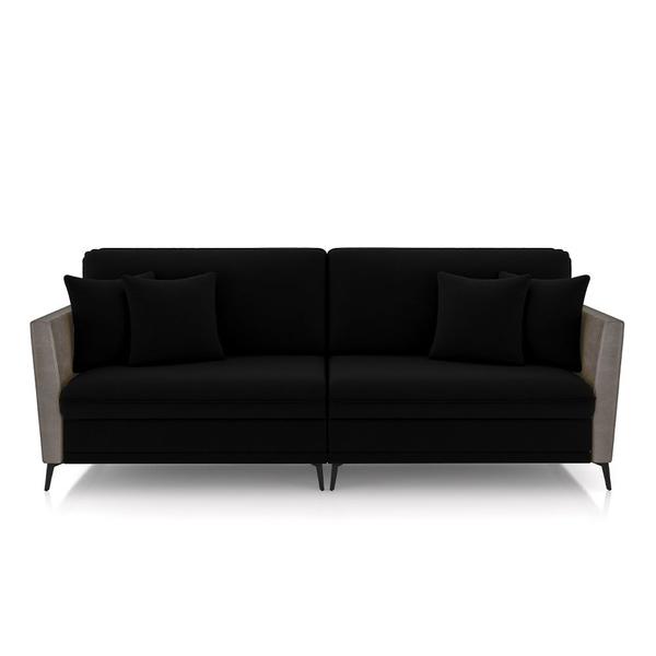 Imagem de Sofá Living Decorativo Zagreb 2 Lugares 182cm com Almofadas Pés de Ferro Veludo/PU Preto/Cinza G33 - Gran Belo