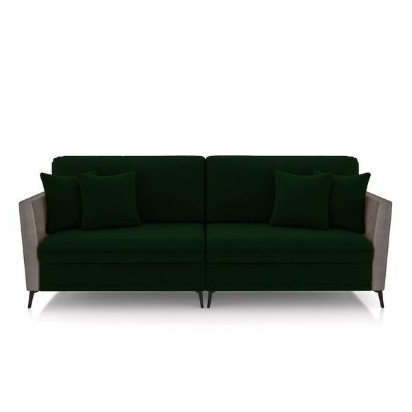 Imagem de Sofá Living Decorativo Zagreb 2 Lugares 182cm com Almofadas Pés de Ferro Veludo/PU Verde/Cinza G33 - Gran Belo